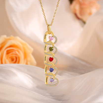 Personalized Necklace Custom 5 Names & 5 Birthstones Gold Necklace Gift for Mom | Jessmade
