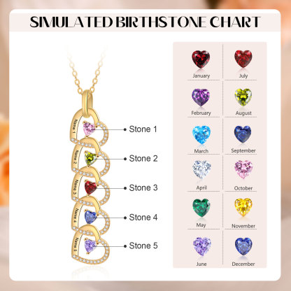 Personalized Necklace Custom 5 Names & 5 Birthstones Gold Necklace Gift for Mom | Jessmade