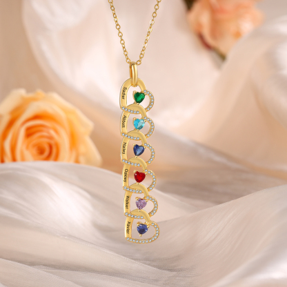 Personalized Necklace Custom 6 Names & 6 Birthstones Gold Necklace Gift for Mom | Jessmade