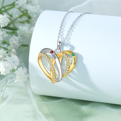 Personalised Two-Tone Heart Necklace Customized With 2 Names and 2 Birthstones for Nan | Jessmade