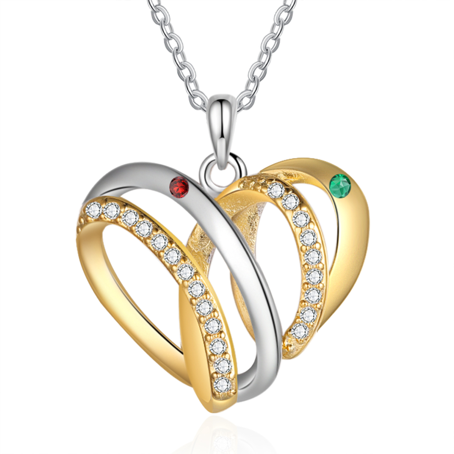 Personalised Two-Tone Heart Necklace Customized With 2 Names and 2 Birthstones for Nan | Jessmade