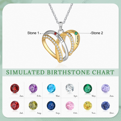 Personalised Two-Tone Heart Necklace Customized With 2 Names and 2 Birthstones for Nan | Jessmade