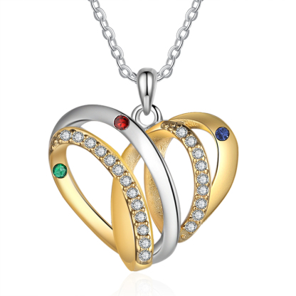 Personalised Two-Tone Heart Necklace Customized With 3 Names and 3 Birthstones for Nan | Jessmade