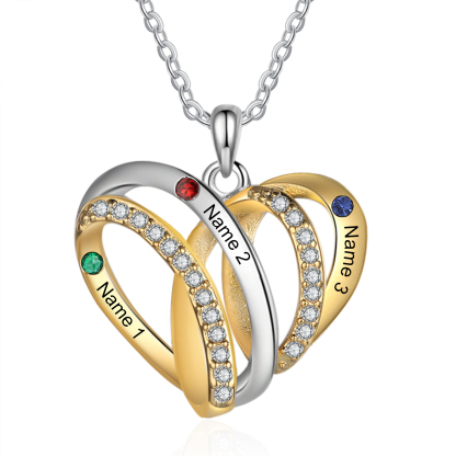 Personalised Two-Tone Heart Necklace Customized With 3 Names and 3 Birthstones for Nan | Jessmade