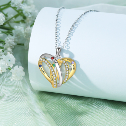 Personalised Two-Tone Heart Necklace Customized With 4 Names and 4 Birthstones for Nan | Jessmade