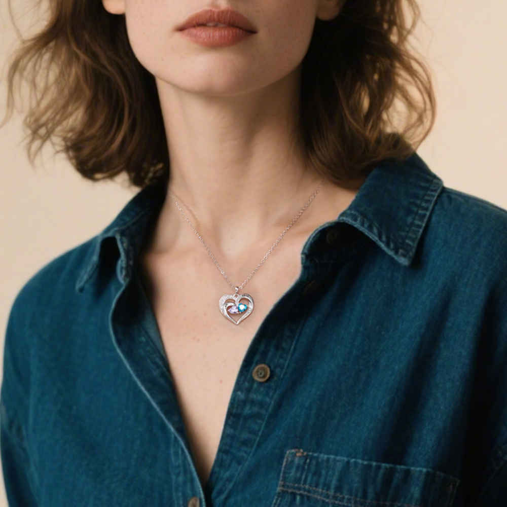 Personalized Jewelry Custom Heart-shaped Necklace With 2 Names and 2 Birthstones for Grandma | Jessemade