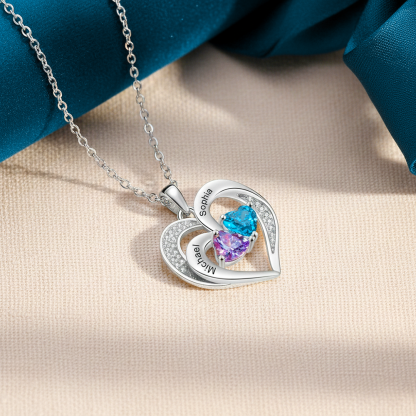 Personalized Jewelry Custom Heart-shaped Necklace With 2 Names and 2 Birthstones for Grandma | Jessemade