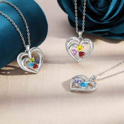 Personalized Jewelry Custom Heart-shaped Necklace With 2 Names and 2 Birthstones for Grandma | Jessemade