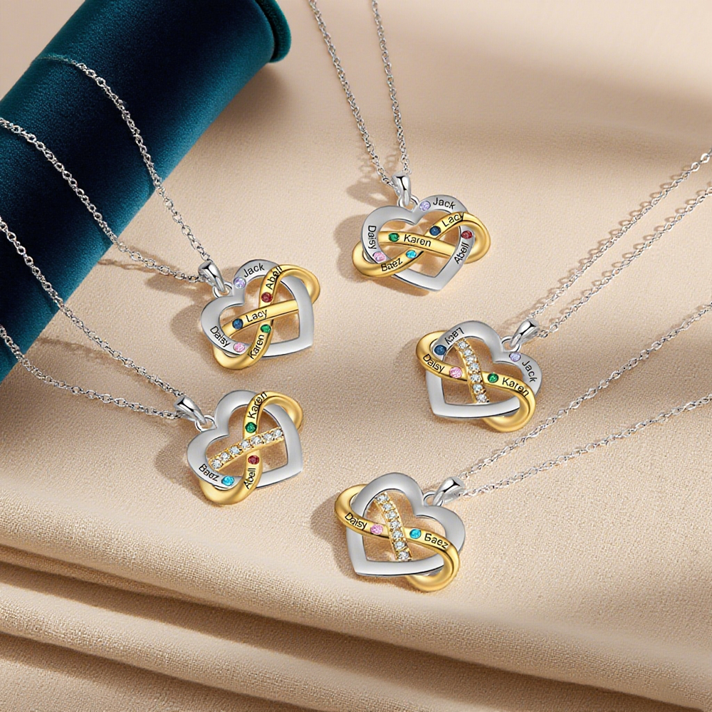 Personalized Birthstone Necklace with Custom 3 Names & 3 Birthstones Pendant Necklace Christmas Gift for Mom/Grandma | Jessemade