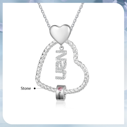 Personalised Heart Shaped Nan Necklace Customized With 1 Name and 1 Birthstone Pendant Necklace Gift for Nan | Jessmade