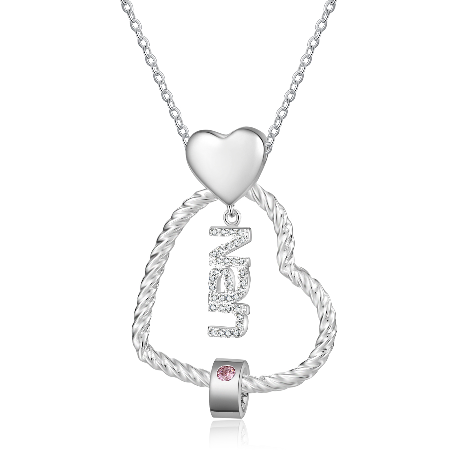 Personalised Heart Shaped Nan Necklace Customized With 1 Name and 1 Birthstone Pendant Necklace Gift for Nan | Jessmade