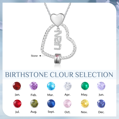 Personalised Heart Shaped Nan Necklace Customized With 1 Name and 1 Birthstone Pendant Necklace Gift for Nan | Jessmade