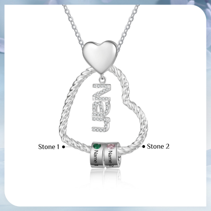 Personalised Heart Shaped Nan Necklace Customized With 2 Names and 2 Birthstones Pendant Necklace Gift for Nan | Jessmade