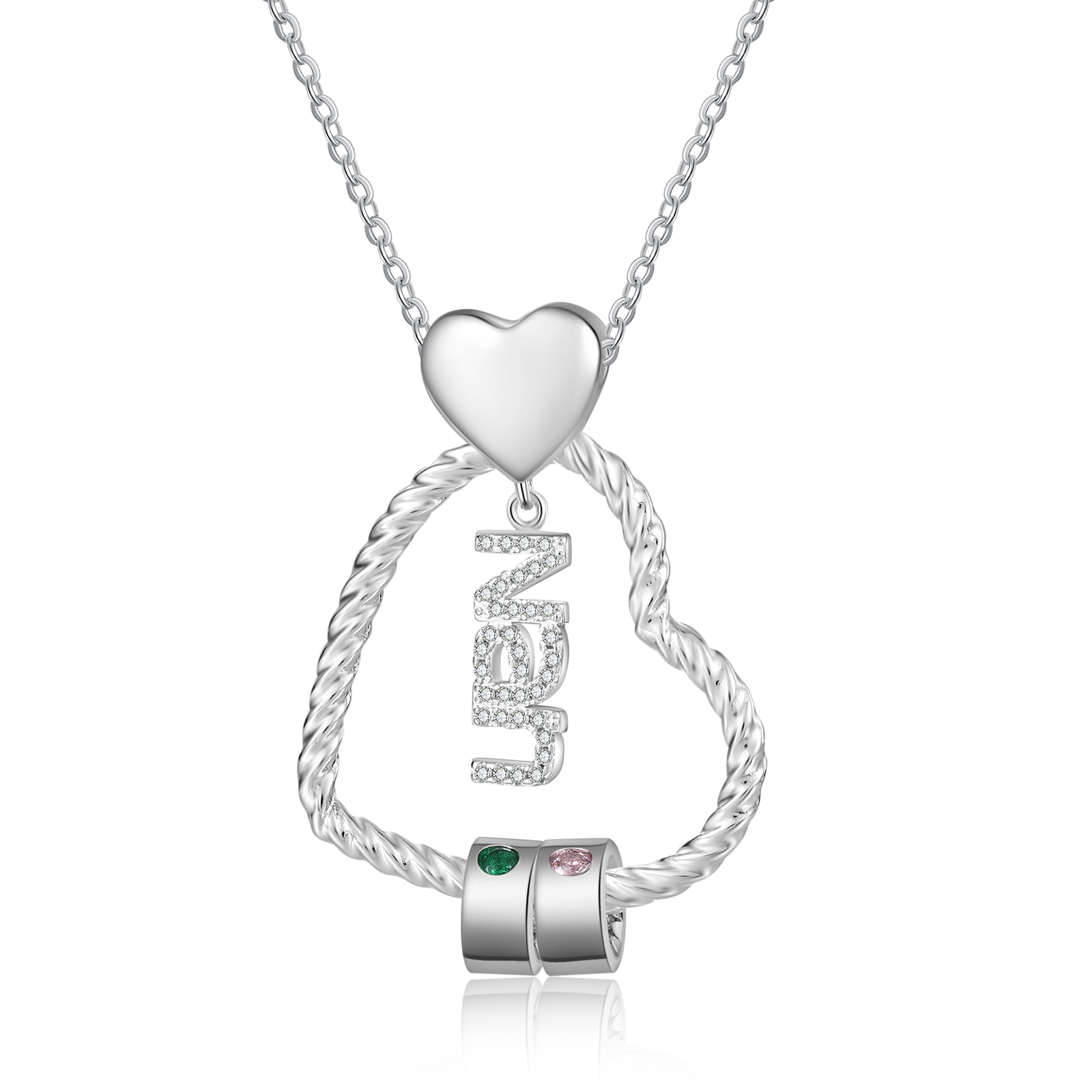 Personalised Heart Shaped Nan Necklace Customized With 2 Names and 2 Birthstones Pendant Necklace Gift for Nan | Jessmade