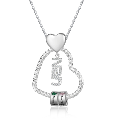 Personalised Heart Shaped Nan Necklace Customized With 2 Names and 2 Birthstones Pendant Necklace Gift for Nan | Jessmade