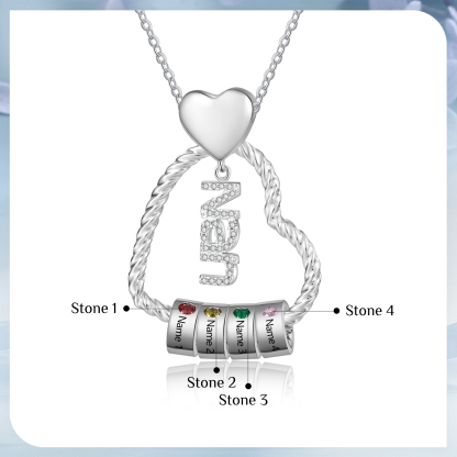 Personalised Heart Shaped Nan Necklace Customized With 4 Names and 4 Birthstones Pendant Necklace Gift for Nan | Jessmade