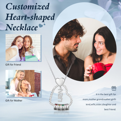Personalised Heart Shaped Nan Necklace Customized With 4 Names and 4 Birthstones Pendant Necklace Gift for Nan | Jessmade