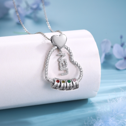 Personalised Heart Shaped Nan Necklace Customized With 4 Names and 4 Birthstones Pendant Necklace Gift for Nan | Jessmade