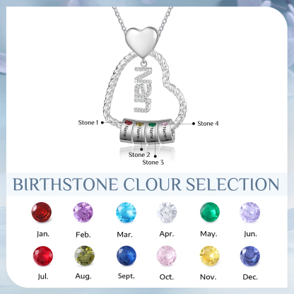 Personalised Heart Shaped Nan Necklace Customized With 4 Names and 4 Birthstones Pendant Necklace Gift for Nan | Jessmade