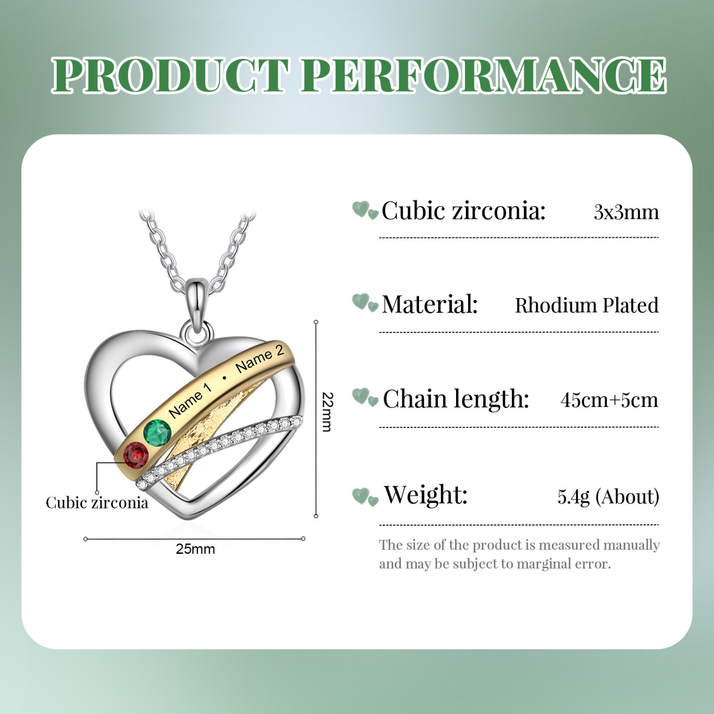 Personalised Heart Necklace Customized With 2 Birthstones and Engraved With 2 Names Jewelry Necklace for Nan | Jessmade