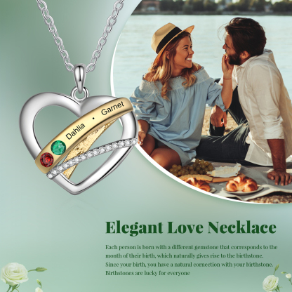 Personalised Heart Necklace Customized With 2 Birthstones and Engraved With 2 Names Jewelry Necklace for Nan | Jessmade