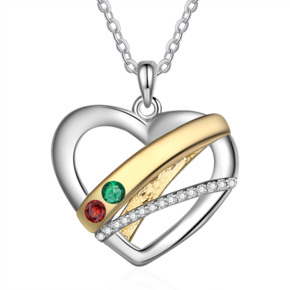 Personalised Heart Necklace Customized With 2 Birthstones and Engraved With 2 Names Jewelry Necklace for Nan | Jessmade