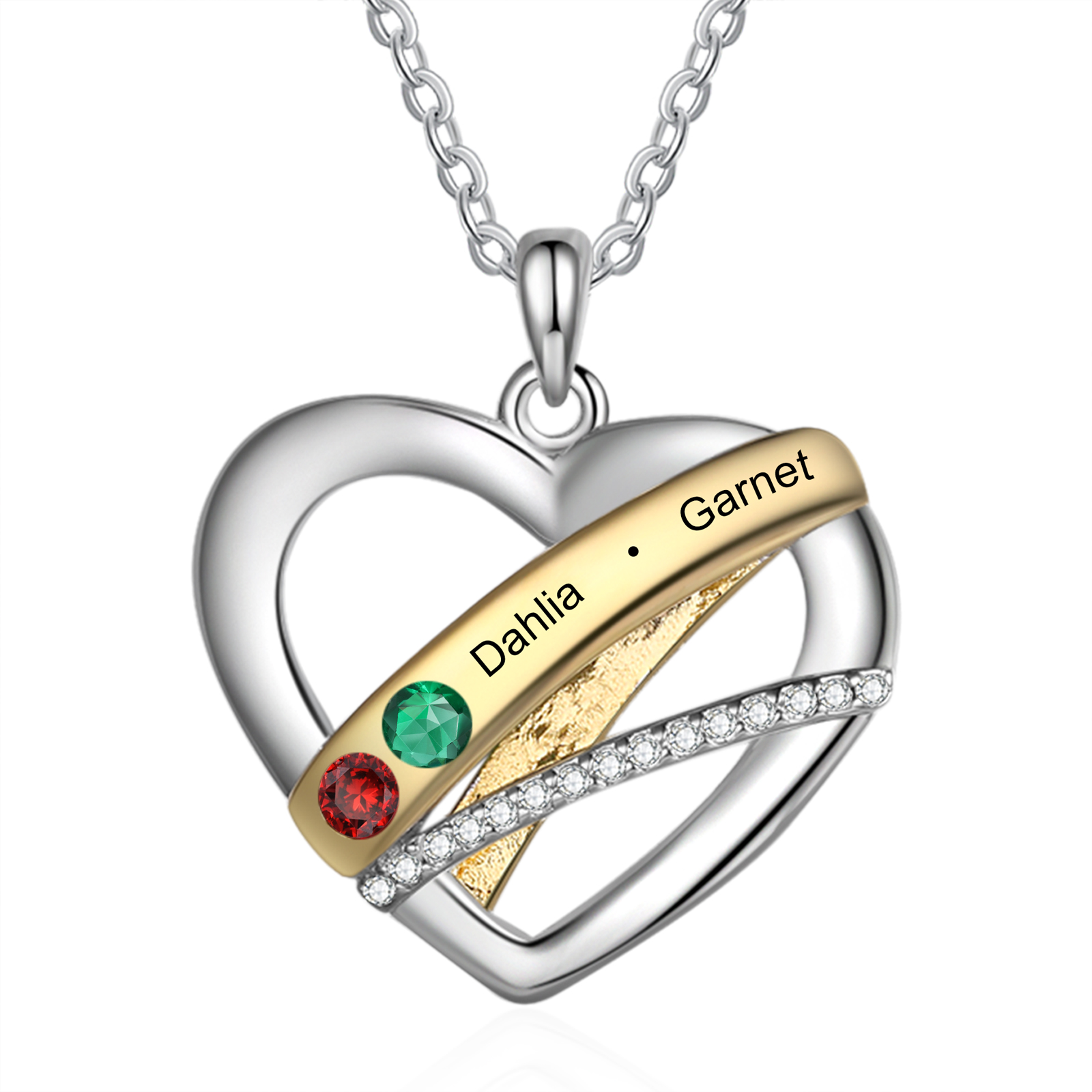 Personalised Heart Necklace Customized With 2 Birthstones and Engraved With 2 Names Jewelry Necklace for Nan | Jessmade