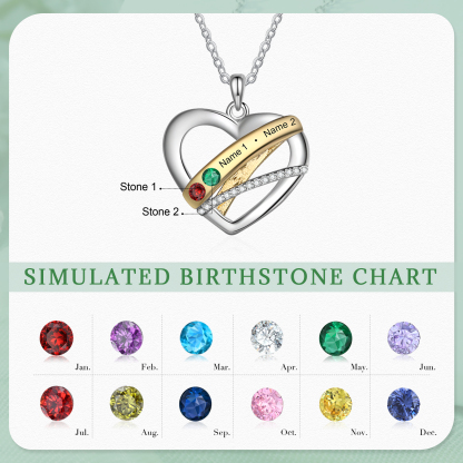 Personalised Heart Necklace Customized With 2 Birthstones and Engraved With 2 Names Jewelry Necklace for Nan | Jessmade