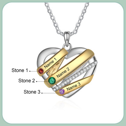 Personalised Heart Necklace Customized With 3 Birthstones and Engraved With 3 Names Jewelry Necklace for Nan | Jessmade