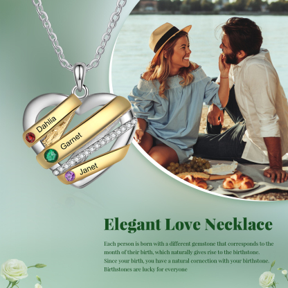 Personalised Heart Necklace Customized With 3 Birthstones and Engraved With 3 Names Jewelry Necklace for Nan | Jessmade