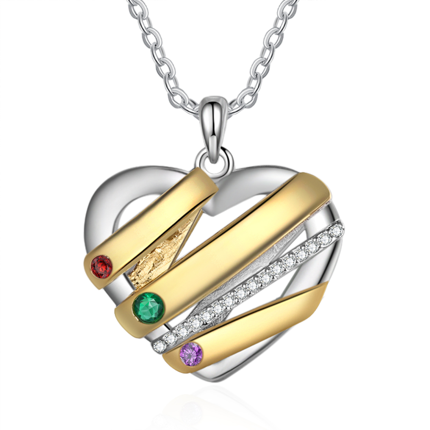 Personalised Heart Necklace Customized With 3 Birthstones and Engraved With 3 Names Jewelry Necklace for Nan | Jessmade