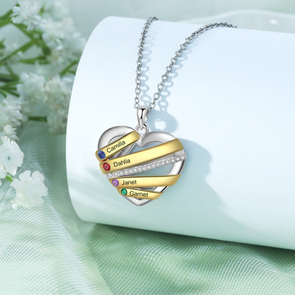 Personalised Heart Necklace Customized With 4 Birthstones and Engraved With 4 Names Jewelry Necklace for Nan | Jessmade