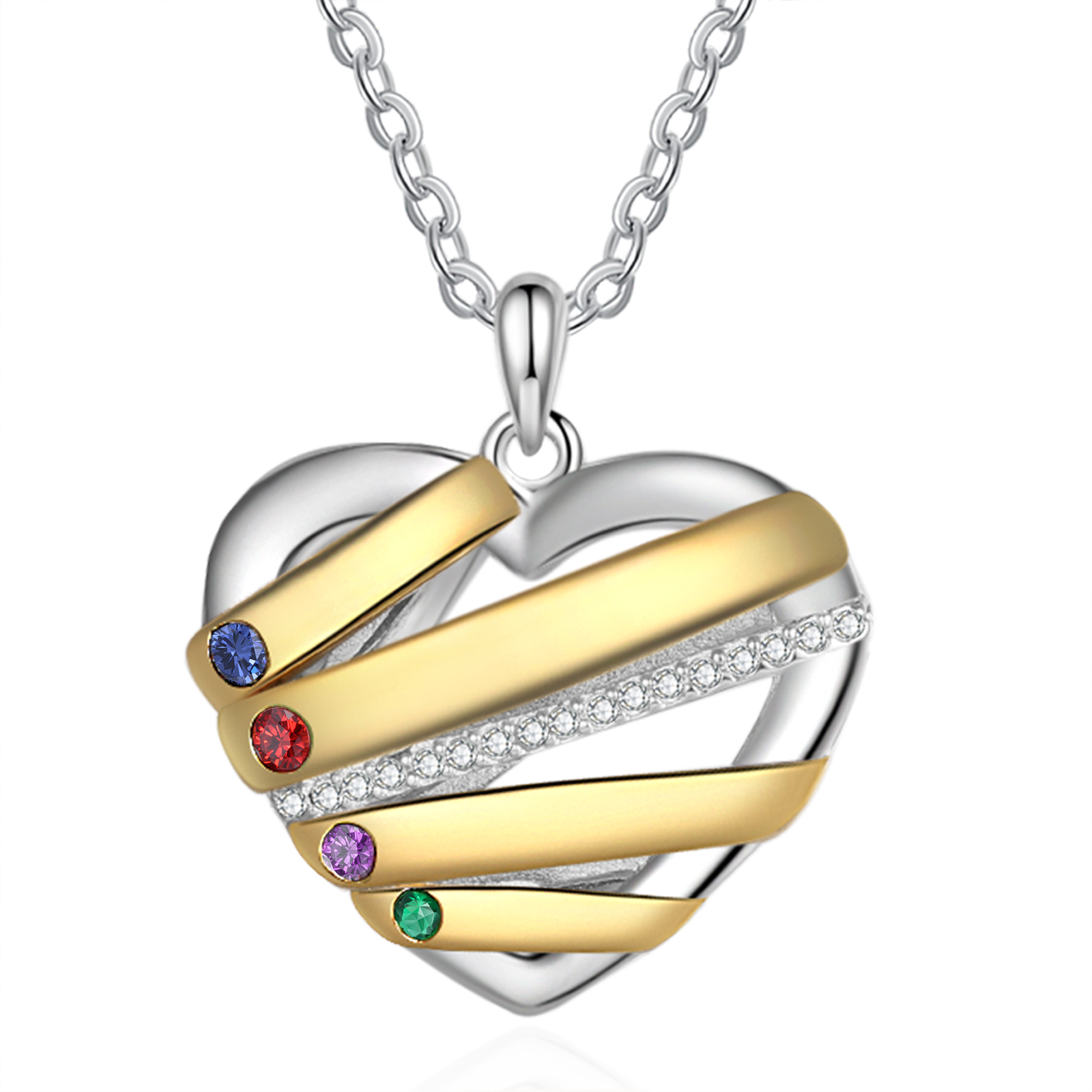 Personalised Heart Necklace Customized With 4 Birthstones and Engraved With 4 Names Jewelry Necklace for Nan | Jessmade