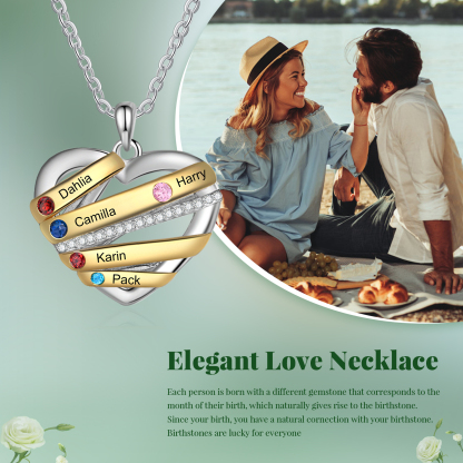 Personalised Heart Necklace Customized With 5 Birthstones and Engraved With 5 Names Jewelry Necklace for Nan | Jessmade