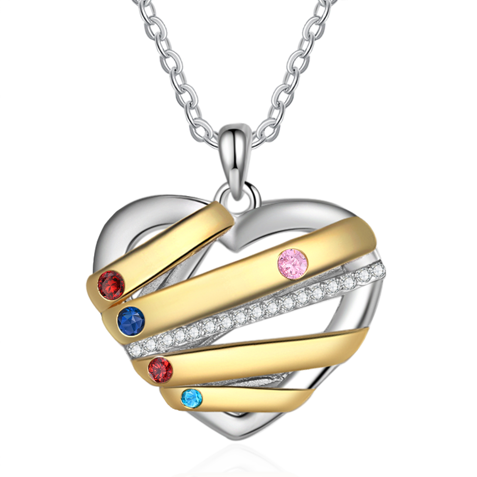 Personalised Heart Necklace Customized With 5 Birthstones and Engraved With 5 Names Jewelry Necklace for Nan | Jessmade