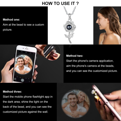 Personalised Rose Projection Necklace with Custom Photo Necklace Gift for Her | Jessmade