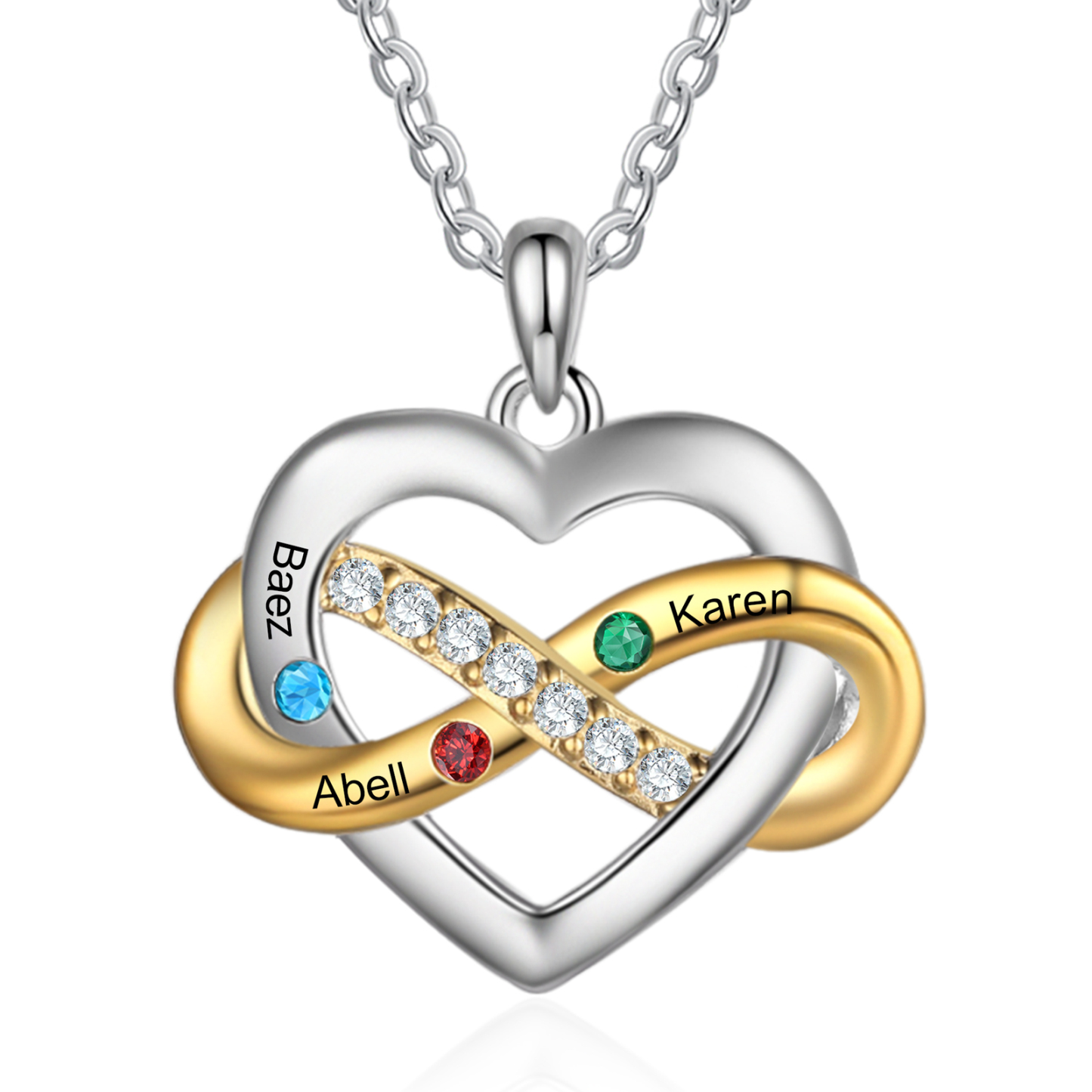 Personalized Birthstone Necklace with Custom 3 Names & 3 Birthstones P
