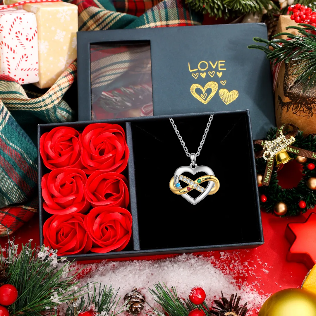 Personalized Birthstone Necklace with Custom 3 Names & 3 Birthstones Pendant Necklace Christmas Gift for Mom/Grandma | Jessmade