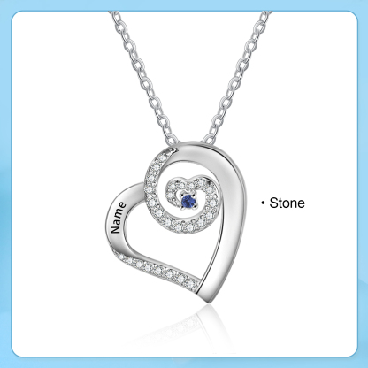 Personalized Heart Necklace Custom 1 Name and 1 Birthstone Women's Stacked Necklace Gift for Grandma | Jessmade