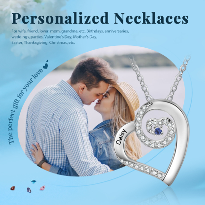 Personalized Heart Necklace Custom 1 Name and 1 Birthstone Women's Stacked Necklace Gift for Grandma | Jessmade