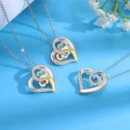 Personalized Heart Necklace Custom 1 Name and 1 Birthstone Women's Stacked Necklace Gift for Grandma | Jessmade
