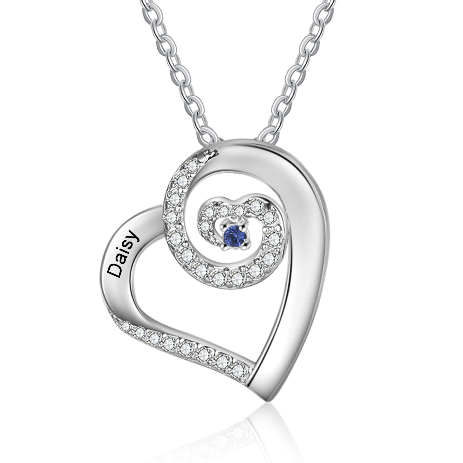 Personalized Heart Necklace Custom 1 Name and 1 Birthstone Women's Stacked Necklace Gift for Grandma | Jessmade