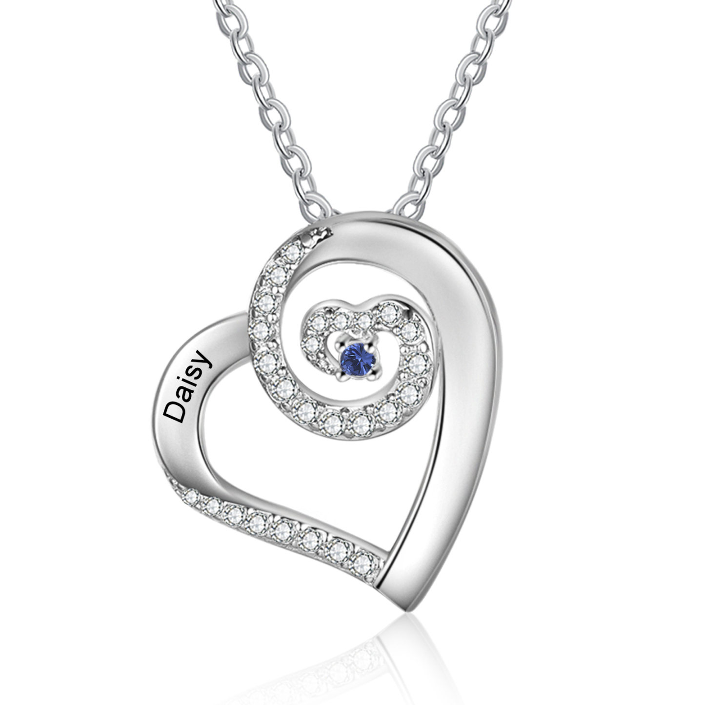 Personalized Heart Necklace Custom 1 Name and 1 Birthstone Women's Sta