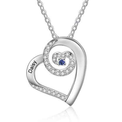 Personalized Heart Necklace Custom 1 Name and 1 Birthstone Women's Sta