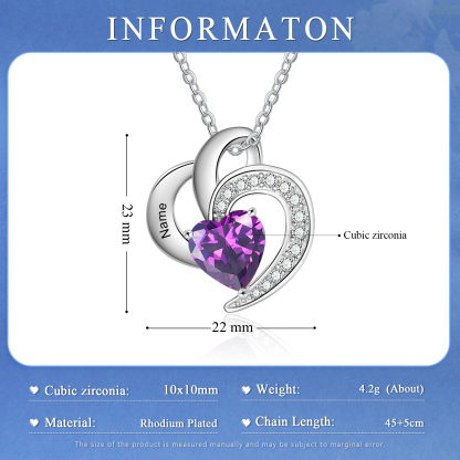 Personalised Heart Shaped Necklace Customized With 1 Name and 1 Birthstone Necklace for Nan | Jessmade