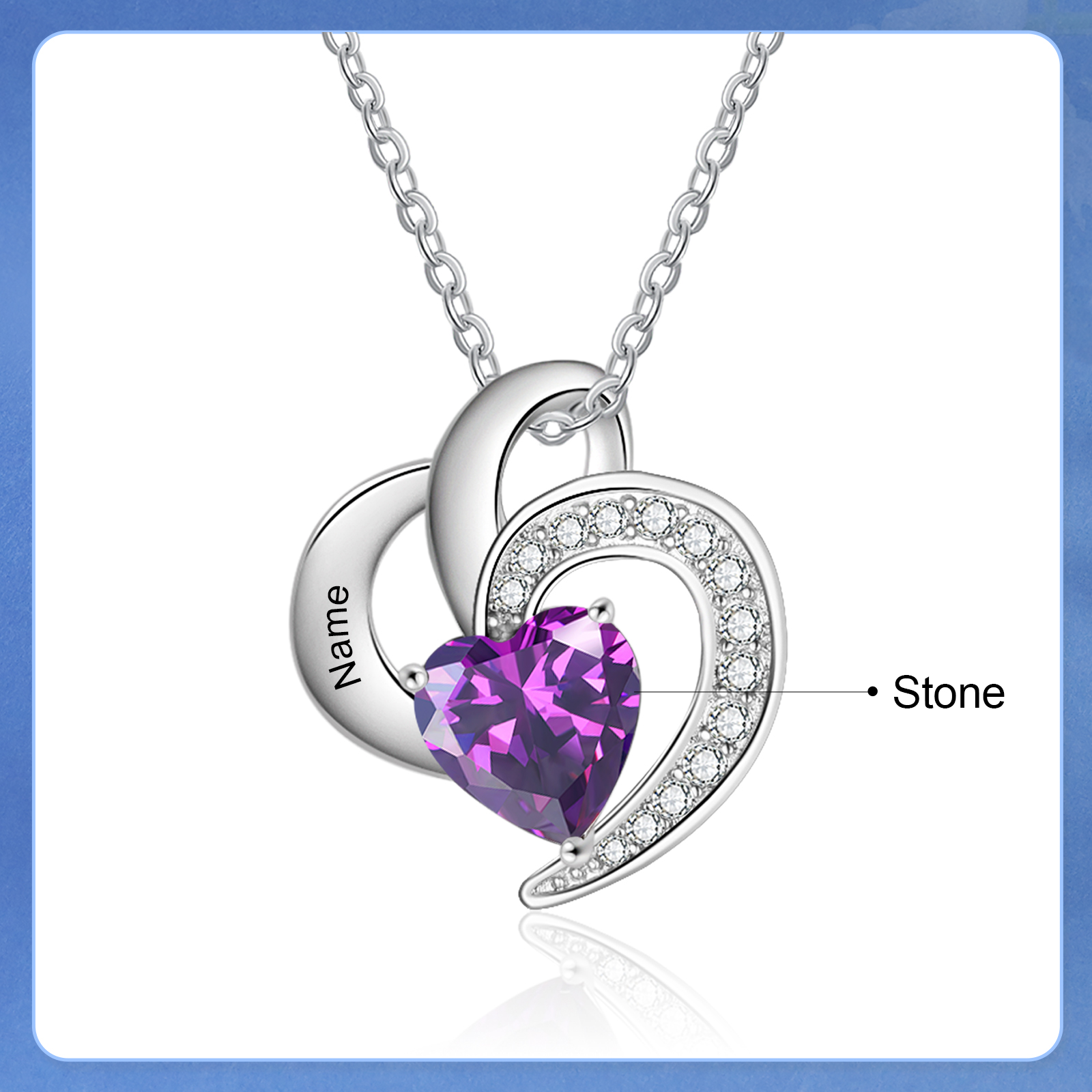 Personalised Heart Shaped Necklace Customized With 1 Name and 1 Birthstone Necklace for Nan | Jessmade