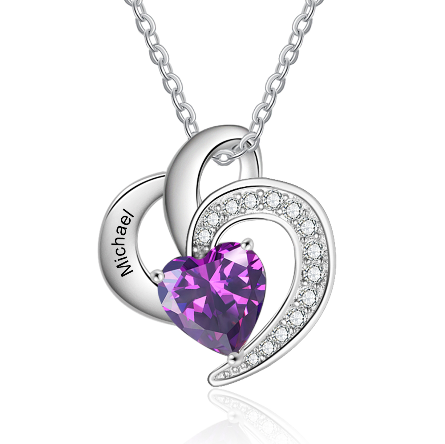 Personalised Heart Shaped Necklace Customized With 1 Name and 1 Births