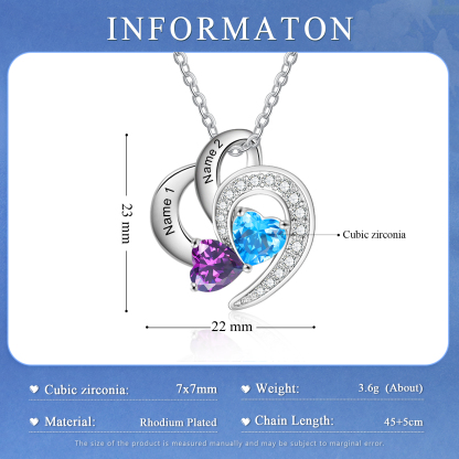 Personalised Heart Shaped Necklace Customized With 2 Names and 2 Birthstones Necklace for Nan | Jessmade