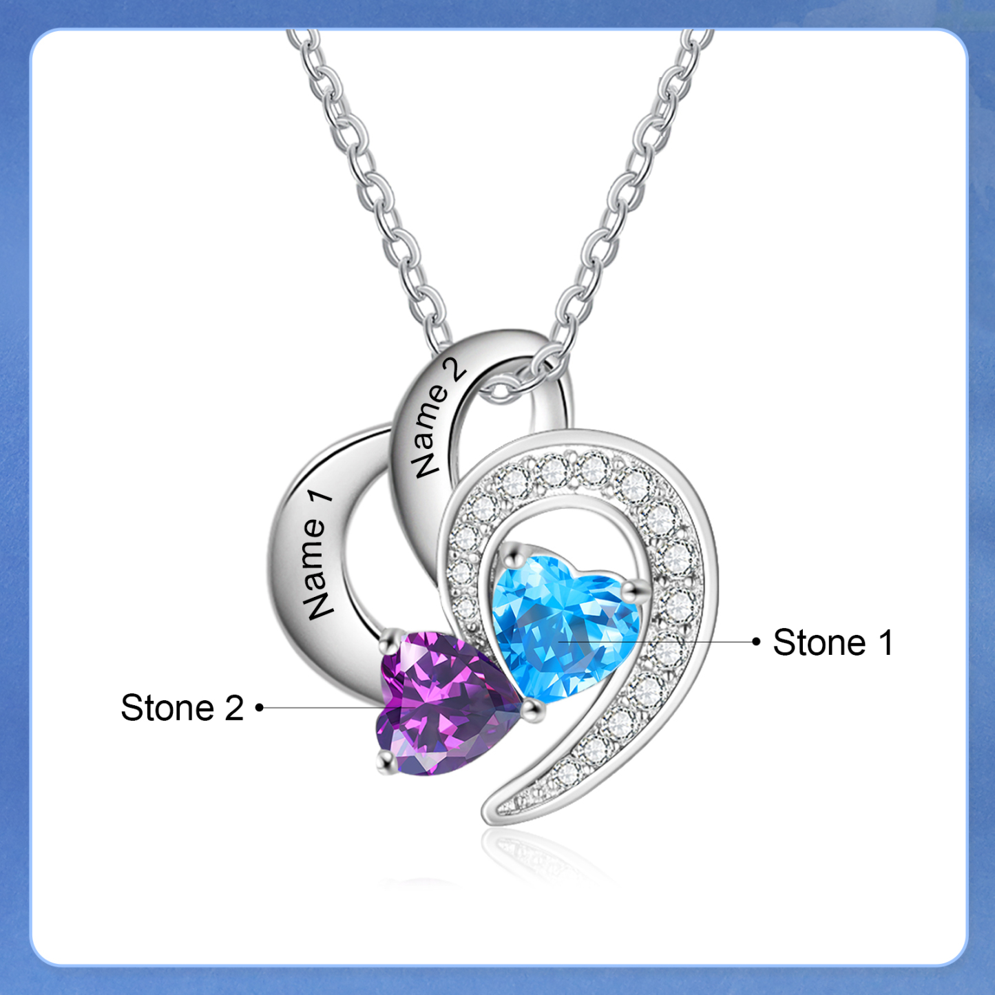 Personalised Heart Shaped Necklace Customized With 2 Names and 2 Birthstones Necklace for Nan | Jessmade