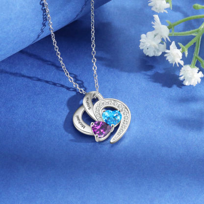 Personalised Heart Shaped Necklace Customized With 2 Names and 2 Birthstones Necklace for Nan | Jessmade
